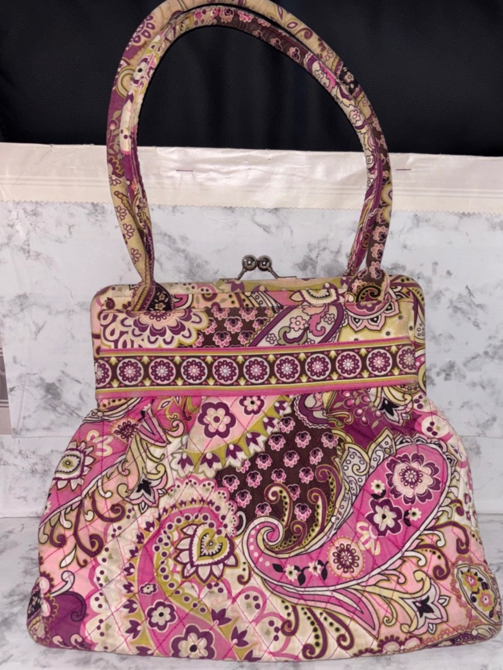 Vera Bradley Very Berry Paisley Kiss Lock Purse Shoulder Hand Bag 11x11x4 Inches